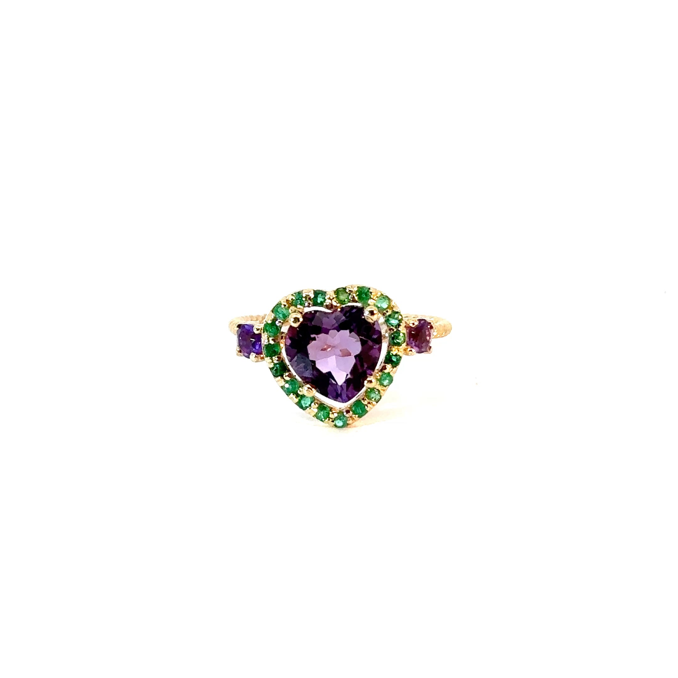 Anillo Felicia amatista corazón y esmeraldas